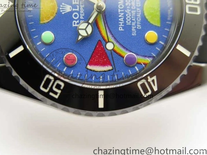 MiroTime 1227 Submariner 40mm Black Ceramic 5GF Best Edition Blue Candy Dial on Black Rubber Strap SA FashionForward 2473